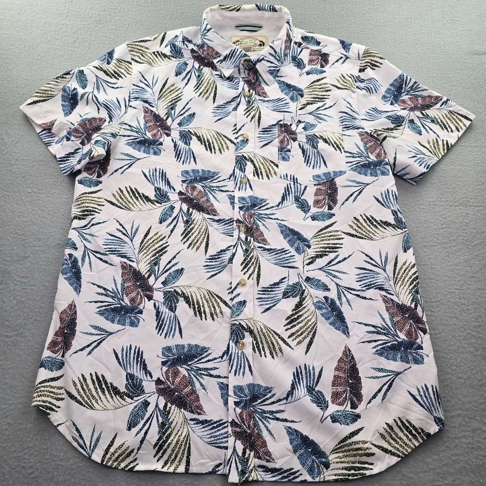 Island Classics Seapointe Shirt Mens Large White Tropical Palm Leaf Print Casual